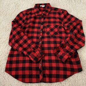 Maurices Flannel Shirt Womens Large Button Up Long Sleeve Red Buffalo Plaid